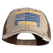 US Air Force Veteran with Flag Embroidered Low Profile Special Cotton Mesh Cap - Khaki-Brown OSFM