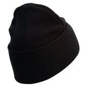 USMC Logo Embroidered 12 Inch Solid Knit Cuff Long Beanie Made in USA - Black OSFM