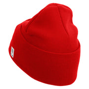 USMC Logo Embroidered 12 Inch Solid Knit Cuff Long Beanie Made in USA - Red OSFM