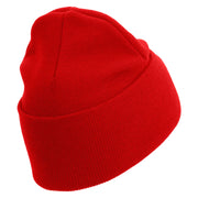 USMC Logo Embroidered 12 Inch Solid Knit Cuff Long Beanie Made in USA - Red OSFM