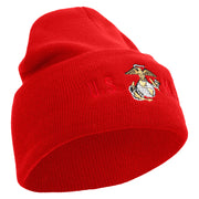 USMC Logo Embroidered 12 Inch Solid Knit Cuff Long Beanie Made in USA - Red OSFM
