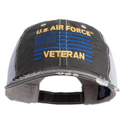 US Air Force Veteran with Flag Embroidered Low Profile Special Cotton Mesh Cap - Black OSFM
