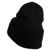 Small Blue Glitter Peace Sign Iron On Patched 12 Inch Long Knitted Beanie - Black OSFM