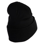 Small Blue Glitter Peace Sign Iron On Patched 12 Inch Long Knitted Beanie - Black OSFM