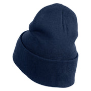 Small Blue Glitter Peace Sign Iron On Patched 12 Inch Long Knitted Beanie - Navy OSFM