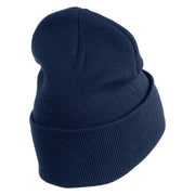 Small Blue Glitter Peace Sign Iron On Patched 12 Inch Long Knitted Beanie - Navy OSFM