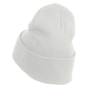 Small Blue Glitter Peace Sign Iron On Patched 12 Inch Long Knitted Beanie - White OSFM