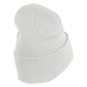 Small Blue Glitter Peace Sign Iron On Patched 12 Inch Long Knitted Beanie - White OSFM