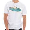 UFO Space Craft Graphic Design Ring Spun Combed Cotton Short Sleeve Deluxe Jersey T-Shirt - White XS