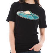 UFO Space Craft Graphic Design Ring Spun Combed Cotton Short Sleeve Deluxe Jersey T-Shirt - Black XS