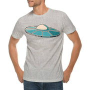 UFO Space Craft Graphic Design Ring Spun Combed Cotton Short Sleeve Deluxe Jersey T-Shirt - Heather-Grey XS