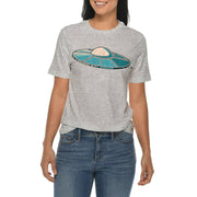 UFO Space Craft Graphic Design Ring Spun Combed Cotton Short Sleeve Deluxe Jersey T-Shirt - Heather-Grey XS