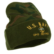 US Navy CPO Retired Military Embroidered Camo Long Beanie