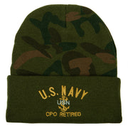 US Navy CPO Retired Military Embroidered Camo Long Beanie