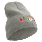 USMC Design Symbol Embroidered 8 Inch Short Beanie Made in USA - Dk-Ash OSFM