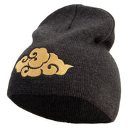 Japanese Style Cloud Embroidered 8 inch Acrylic Short beanie - Charcoal OSFM