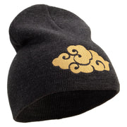 Japanese Style Cloud Embroidered 8 inch Acrylic Short beanie - Charcoal OSFM