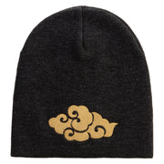 Japanese Style Cloud Embroidered 8 inch Acrylic Short beanie - Charcoal OSFM