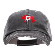 Canada Moose Embroidered Frayed Mesh Cap