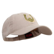 Lucky Horseshoe Clover Embroidered Garment Washed Cotton Twill Cap - Khaki OSFM