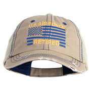 US Air Force Retired with Flag Embroidered Low Profile Special Cotton Mesh Cap - Khaki OSFM