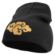 Japanese Style Cloud Embroidered 8 inch Acrylic Short beanie - Black OSFM