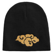 Japanese Style Cloud Embroidered 8 inch Acrylic Short beanie - Black OSFM