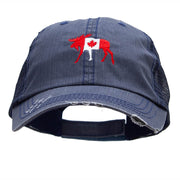 Canada Moose Embroidered Frayed Mesh Cap