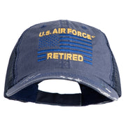 US Air Force Retired with Flag Embroidered Low Profile Special Cotton Mesh Cap - Navy OSFM