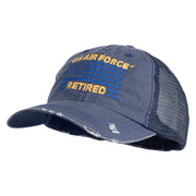 US Air Force Retired with Flag Embroidered Low Profile Special Cotton Mesh Cap - Navy OSFM
