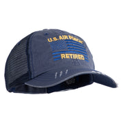 US Air Force Retired with Flag Embroidered Low Profile Special Cotton Mesh Cap - Navy OSFM