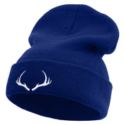 Vintage Deer Antler Embroidered 12 Inch Long Knitted Beanie - Royal OSFM