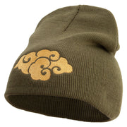 Japanese Style Cloud Embroidered 8 inch Acrylic Short beanie - Olive OSFM