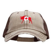 Canada Moose Embroidered Frayed Mesh Cap