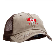 Canada Moose Embroidered Frayed Mesh Cap