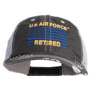 US Air Force Retired with Flag Embroidered Low Profile Special Cotton Mesh Cap - Black OSFM