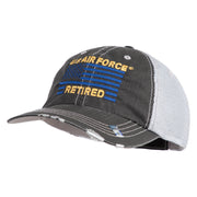 US Air Force Retired with Flag Embroidered Low Profile Special Cotton Mesh Cap - Black OSFM