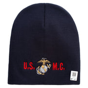 USMC Design Symbol Embroidered 8 Inch Short Beanie Made in USA - Navy OSFM