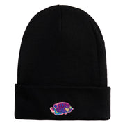 Tropical Fish Sea Life Iron On Patched 12 Inch Long Knitted Beanie - Black OSFM