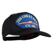 USS Coral Sea CV 43 Blue Patched Solid Cotton Twill 5 Panel Prostyle Snap Cap - Black OSFM