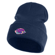 Tropical Fish Sea Life Iron On Patched 12 Inch Long Knitted Beanie - Navy OSFM