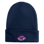 Tropical Fish Sea Life Iron On Patched 12 Inch Long Knitted Beanie - Navy OSFM