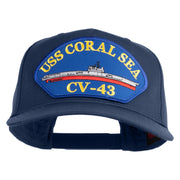 USS Coral Sea CV 43 Blue Patched Solid Cotton Twill 5 Panel Prostyle Snap Cap - Navy OSFM