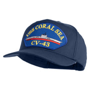 USS Coral Sea CV 43 Blue Patched Solid Cotton Twill 5 Panel Prostyle Snap Cap - Navy OSFM