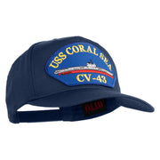 USS Coral Sea CV 43 Blue Patched Solid Cotton Twill 5 Panel Prostyle Snap Cap - Navy OSFM