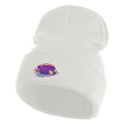 Tropical Fish Sea Life Iron On Patched 12 Inch Long Knitted Beanie - White OSFM