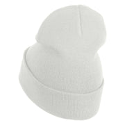 Tropical Fish Sea Life Iron On Patched 12 Inch Long Knitted Beanie - White OSFM