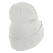 Tropical Fish Sea Life Iron On Patched 12 Inch Long Knitted Beanie - White OSFM