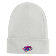 Tropical Fish Sea Life Iron On Patched 12 Inch Long Knitted Beanie - White OSFM