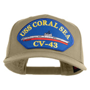 USS Coral Sea CV 43 Blue Patched Solid Cotton Twill 5 Panel Prostyle Snap Cap - Khaki OSFM